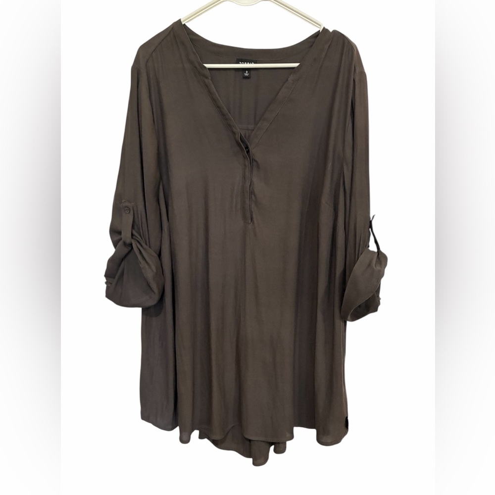 torrid Olive-Brown V-Neck Roll-Tab Tunic